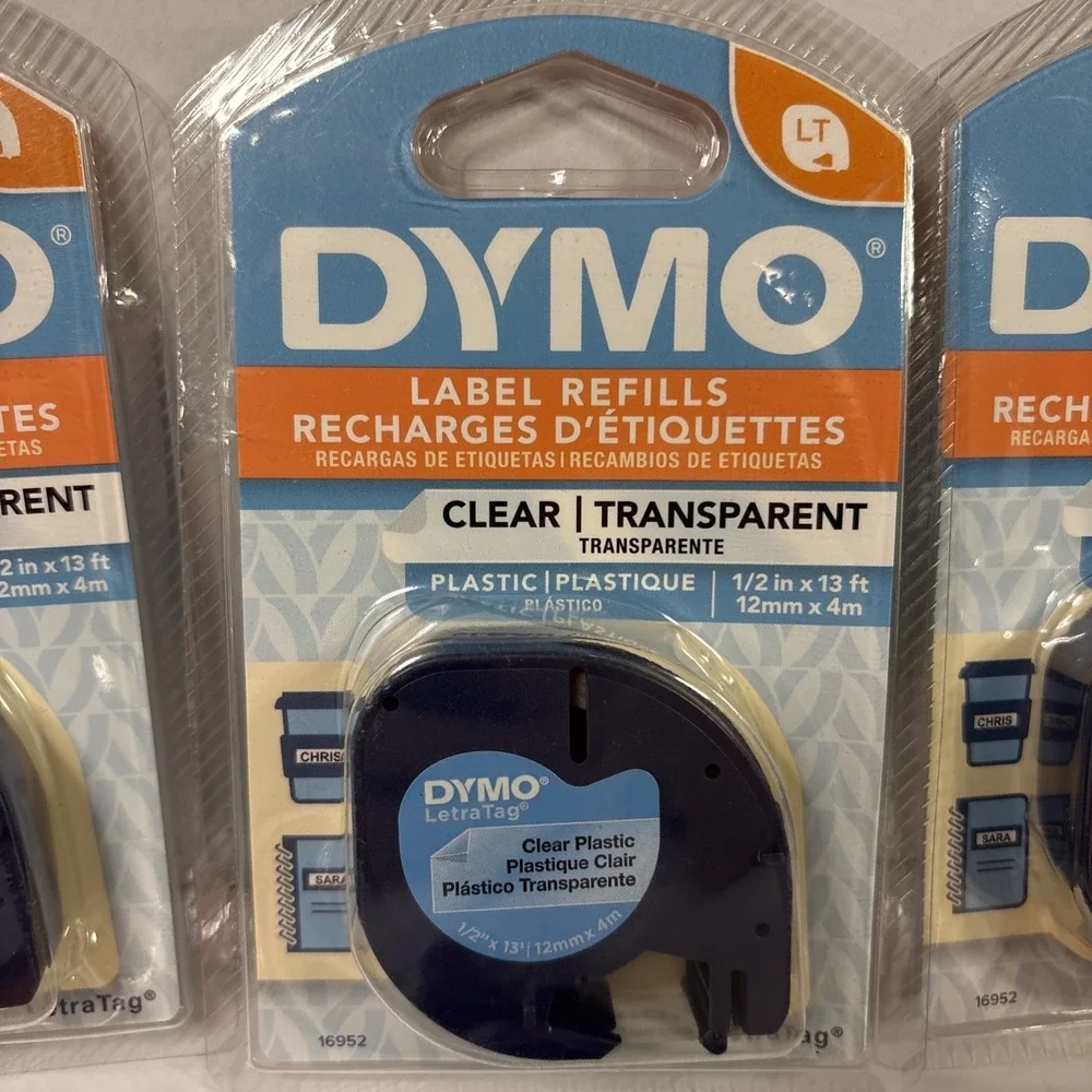 Dymo LetraTag Label Refills 6 Pack Clear Plastic 16952 & White Iron-On 12mm LT